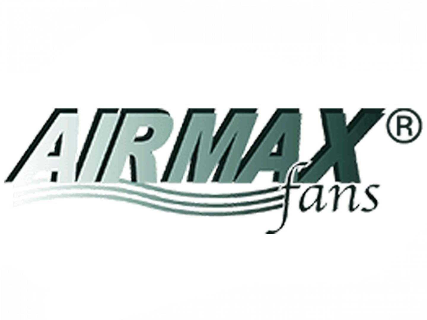 Airmax fans logo in black and light green with curved lines underneath the word 