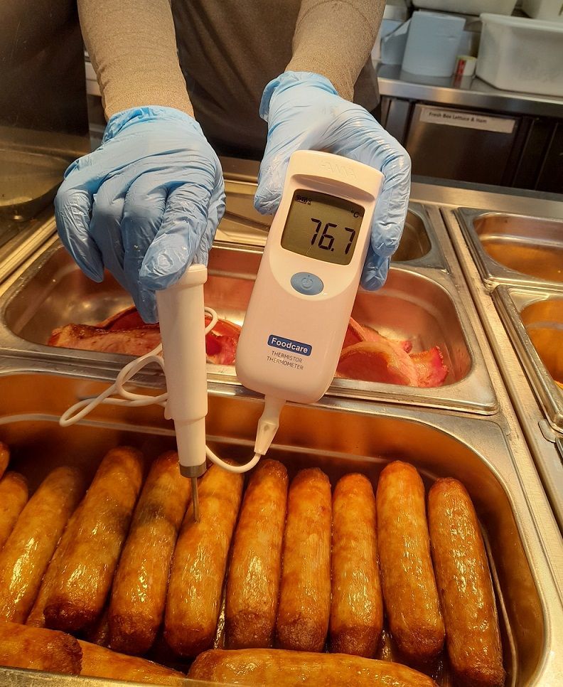 inserting thermometer probe into food correctly Inserting temperature probe into food correctly
