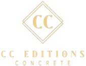 Gold logo with "CC" in a diamond frame, over the text "CC EDITIONS" and "CONCRETE" in a matching serif font.