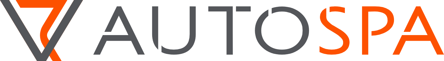 Logo for Auto Spa. An orange and grey design with text that spells “AUTOSPA”.