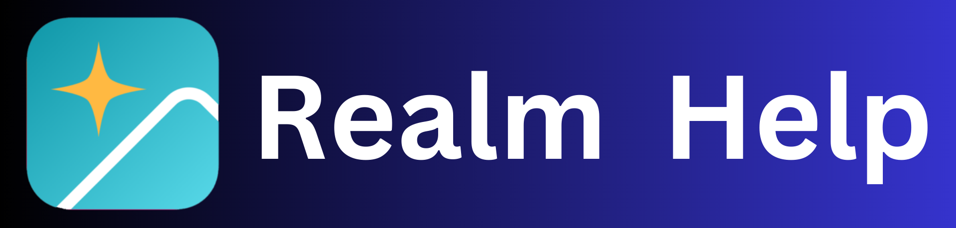 A logo for realm help with a blue background