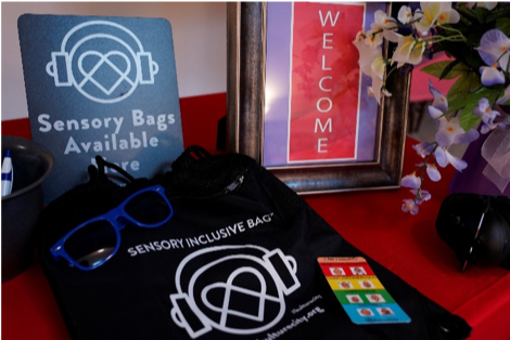 A table with a sign that says sensory bags available
