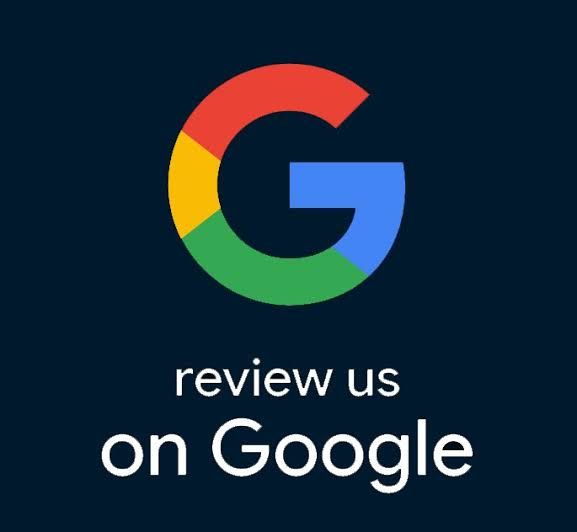 Review us on Google Badge Google “review us on Google” badge on a dark blue background