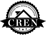 Black and white CREN (Certified Real Estate Negotiator) badge with a house outline and ribbon.