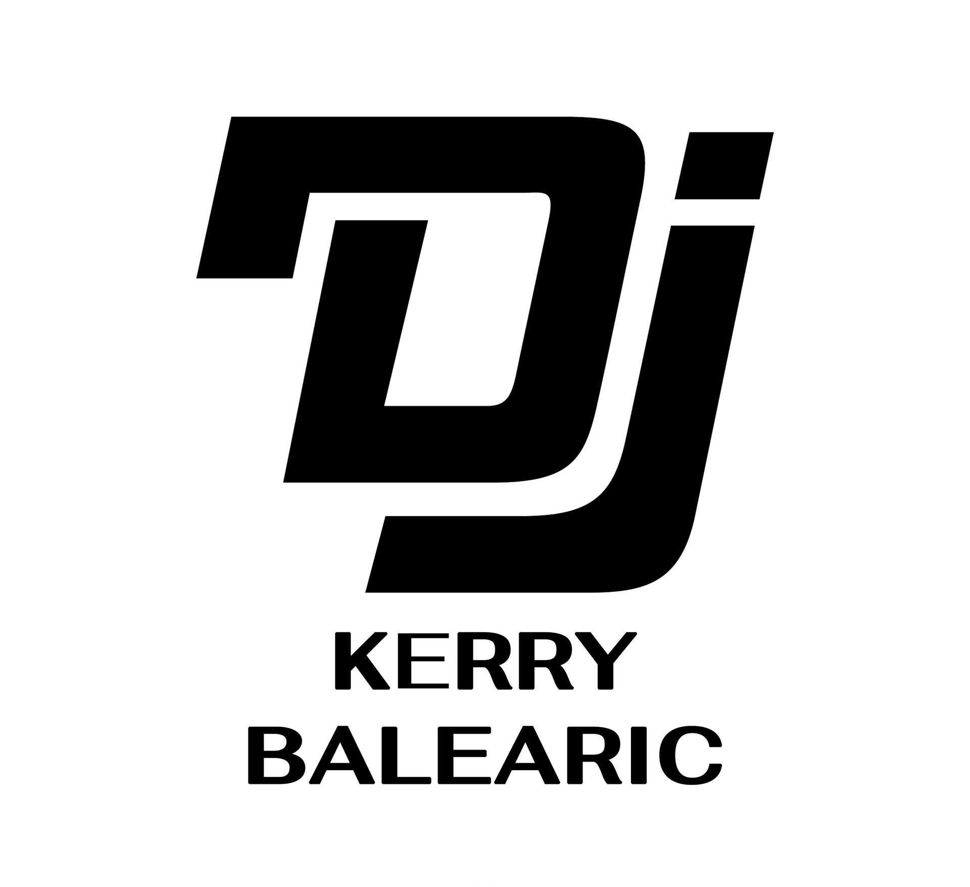 Black DJ logo with “KERRY BALEARIC” in bold text below