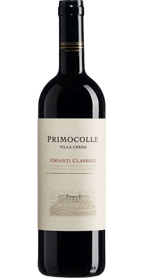 Bottiglia di vino rosso Primo Colli, di colore rosso scuro, con etichetta chiara.
