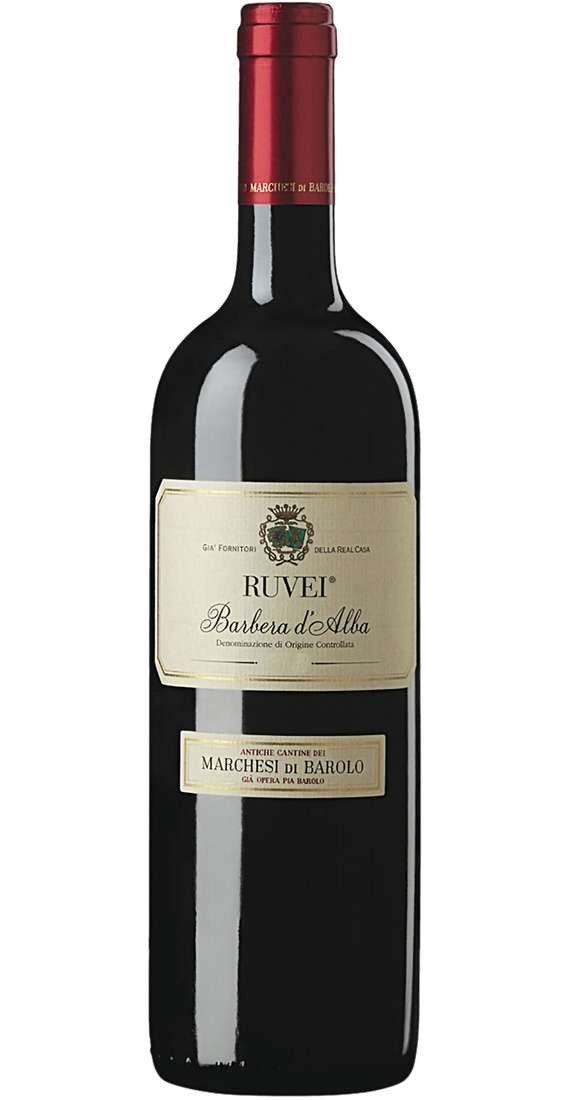 Bottiglia di vino rosso con tappo rosso ed etichetta beige.