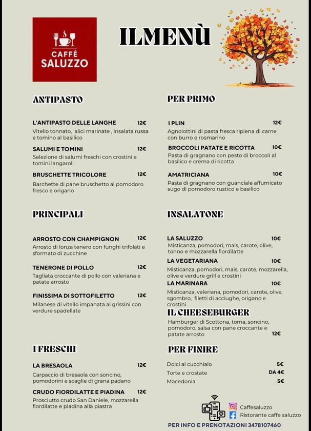 Menu board of a restaurant, with sections for antipasti, primi, secondi, insalatone, i freschi, and dolci.