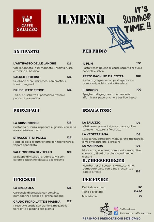 Menu board of a restaurant, with sections for antipasti, primi, secondi, insalatone, i freschi, and dolci.