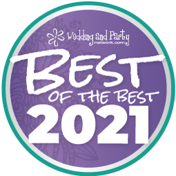 Purple and white “Best of the Best 2021” Wedding and Party Network award badge
