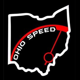 A logo for ohio speed with a speedometer in the middle