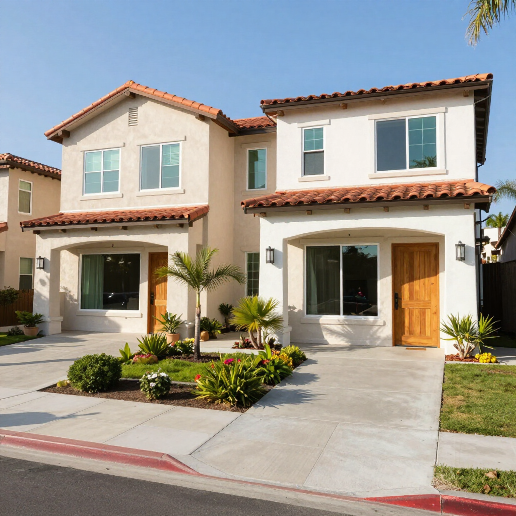 side by side units with tile roofs
