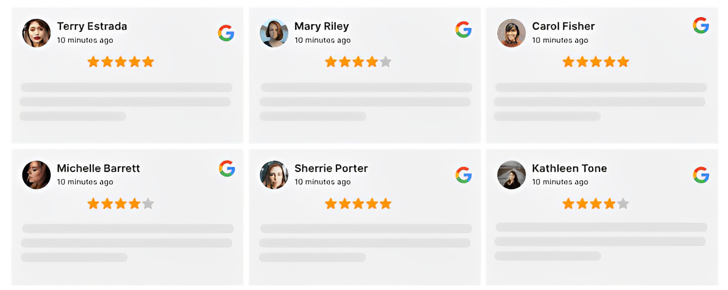 A collage of google reviews for a business.