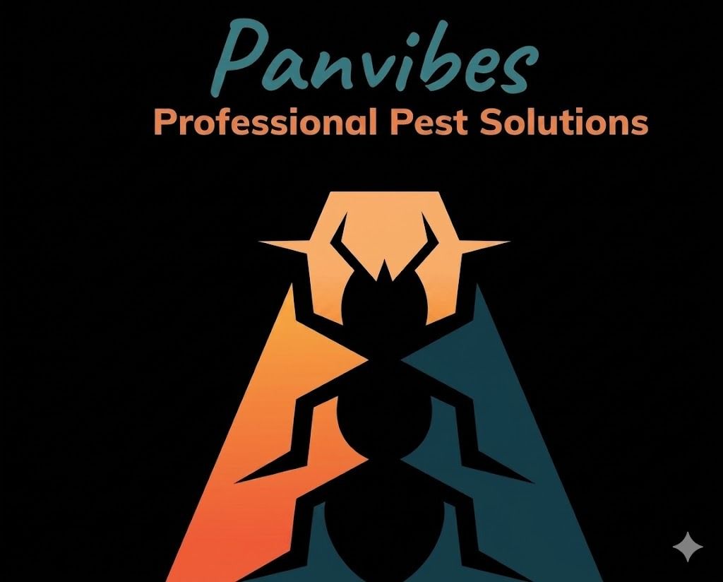 Panvibes Professional Pest Solutions logo with stylized orange and blue ant