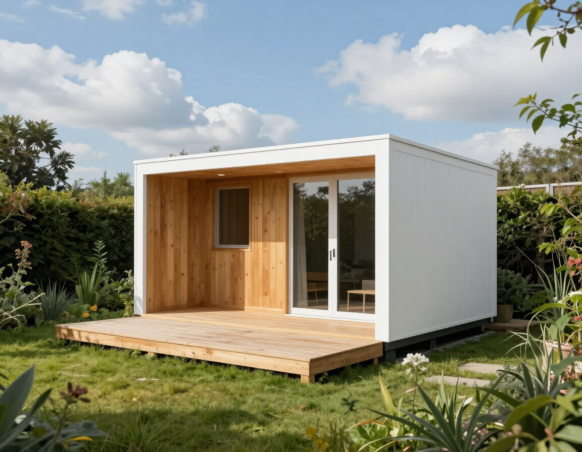 Module habitable installé dans un jardin