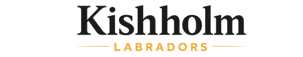 Kishholm Labradors logo with black text and small gold “Labradors” on a white background