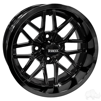 A black wheel with rhox written on it