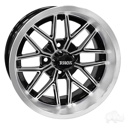 A black and silver rim with rhox written on it