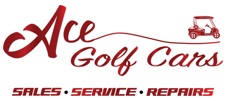 The logo for ace golf cars shows a golf cart on a white background.