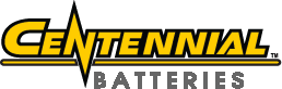 A yellow and black logo for centennial batteries