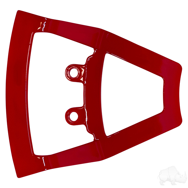 A red triangle with two holes in it on a white background