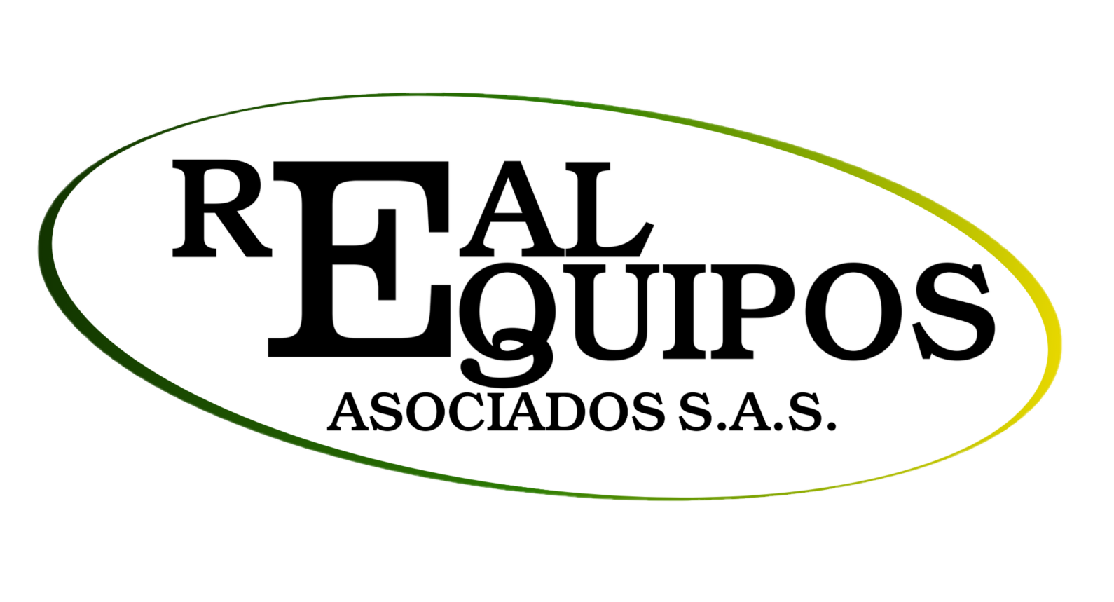 Logo de Real Equipo Asociados Pereira Colombia, maquinaria con letras blancas.