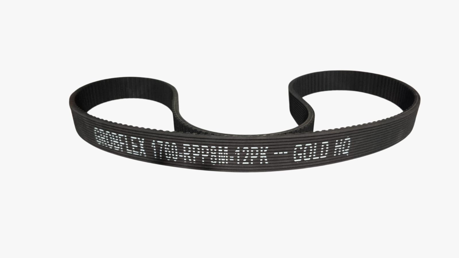 Pulsera elástica negra con texto blanco impreso sobre fondo blanco.