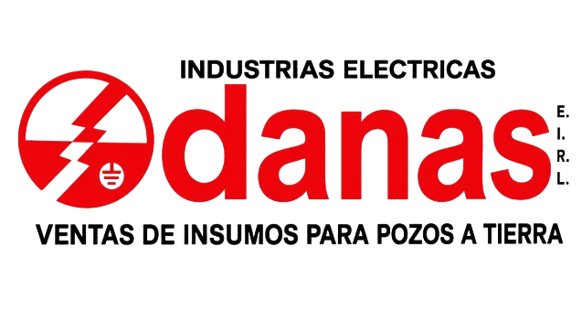 Logo rojo y blanco de Danas, industrias eléctricas, ventas de insumos para pozos a tierra.