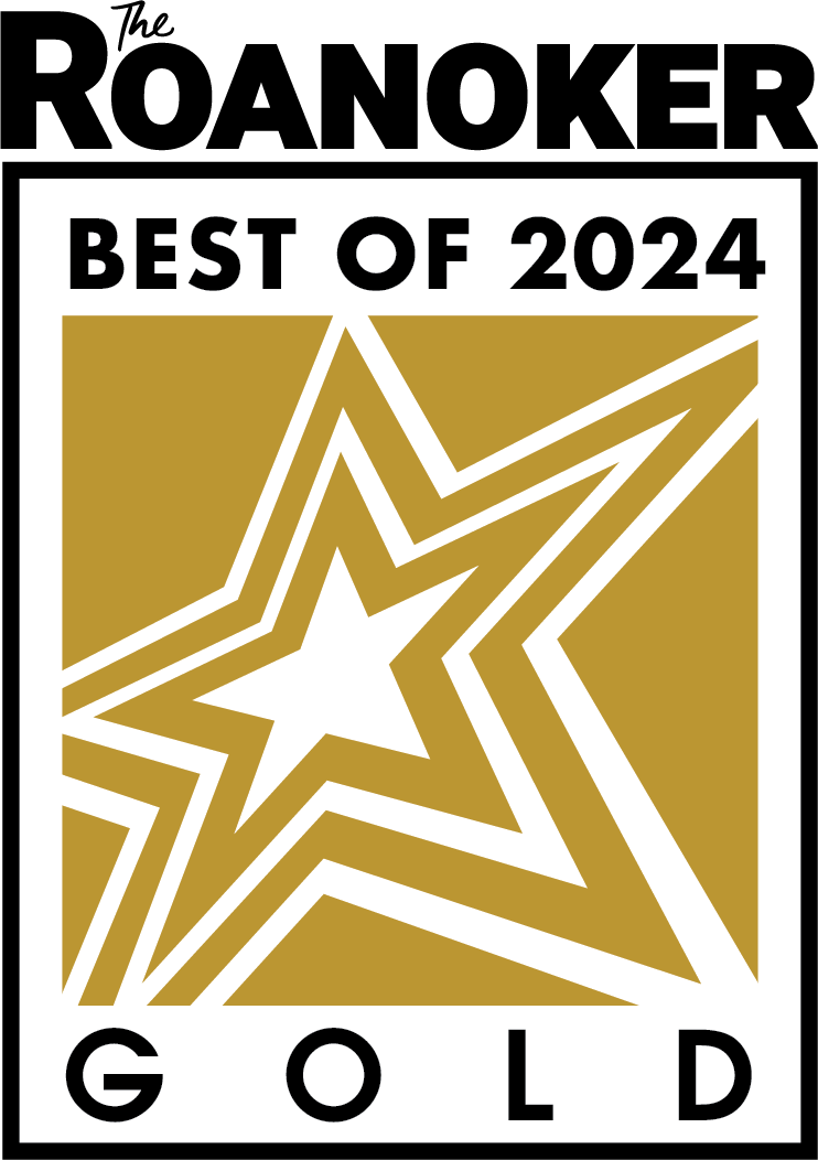 The Roanoker Best of 2024 Gold award logo with a gold star design and black text
