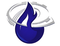 Logo a forma di fiamma blu circondato da linee ondulate argentate su sfondo bianco.