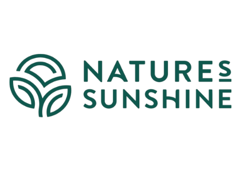 Logo for Natures Sunshine: a green, stylized leaves graphic to the left of the words 