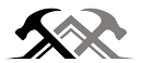 A black and white logo of two hammers on a white background.