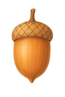 Brown acorn with textured cap and stem, isolated on white background