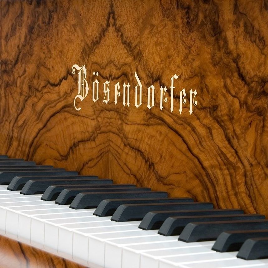 louisa behind a piano
