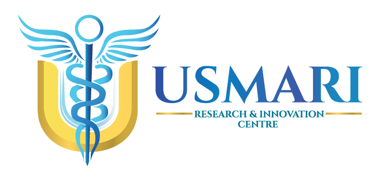 USMARI logo: blue medical symbol over a gold 'U', with blue