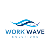 Work Wave Solutions logo with blue wave graphic and text