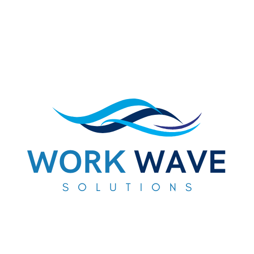 Work Wave Solutions logo with blue wave graphic and text