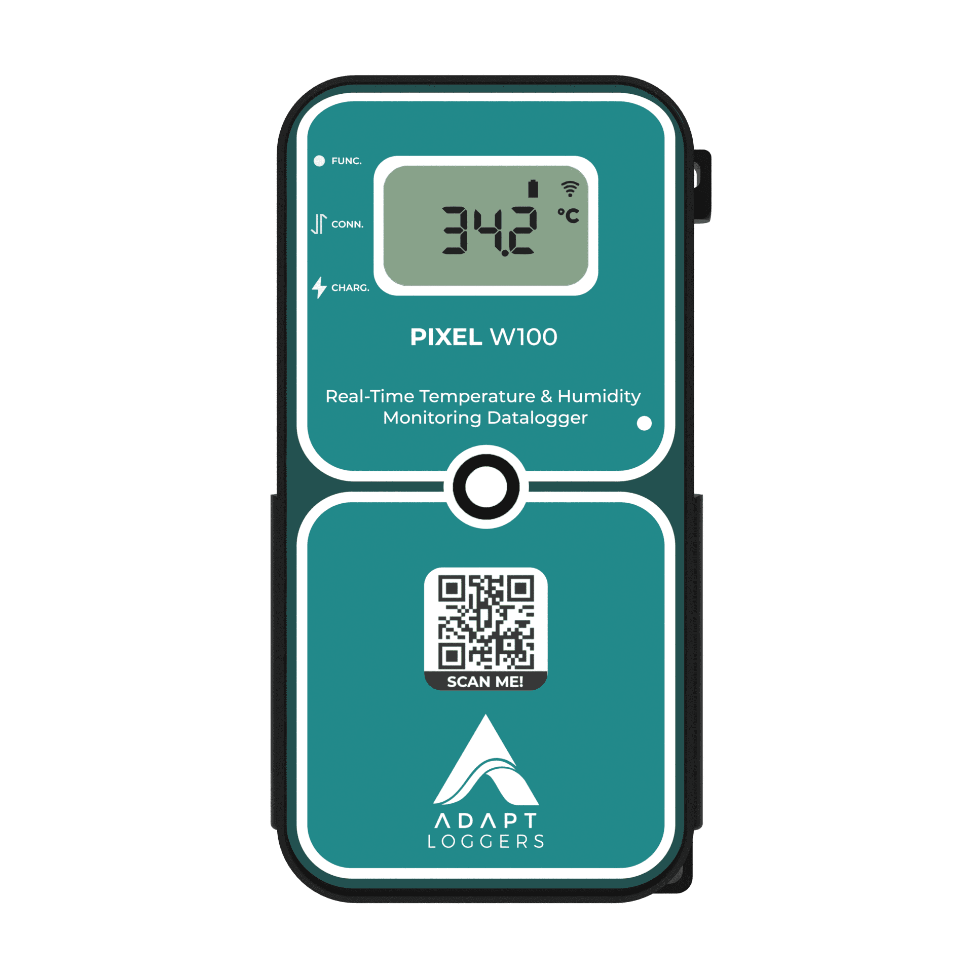 A digital thermometer with a qr code on it.