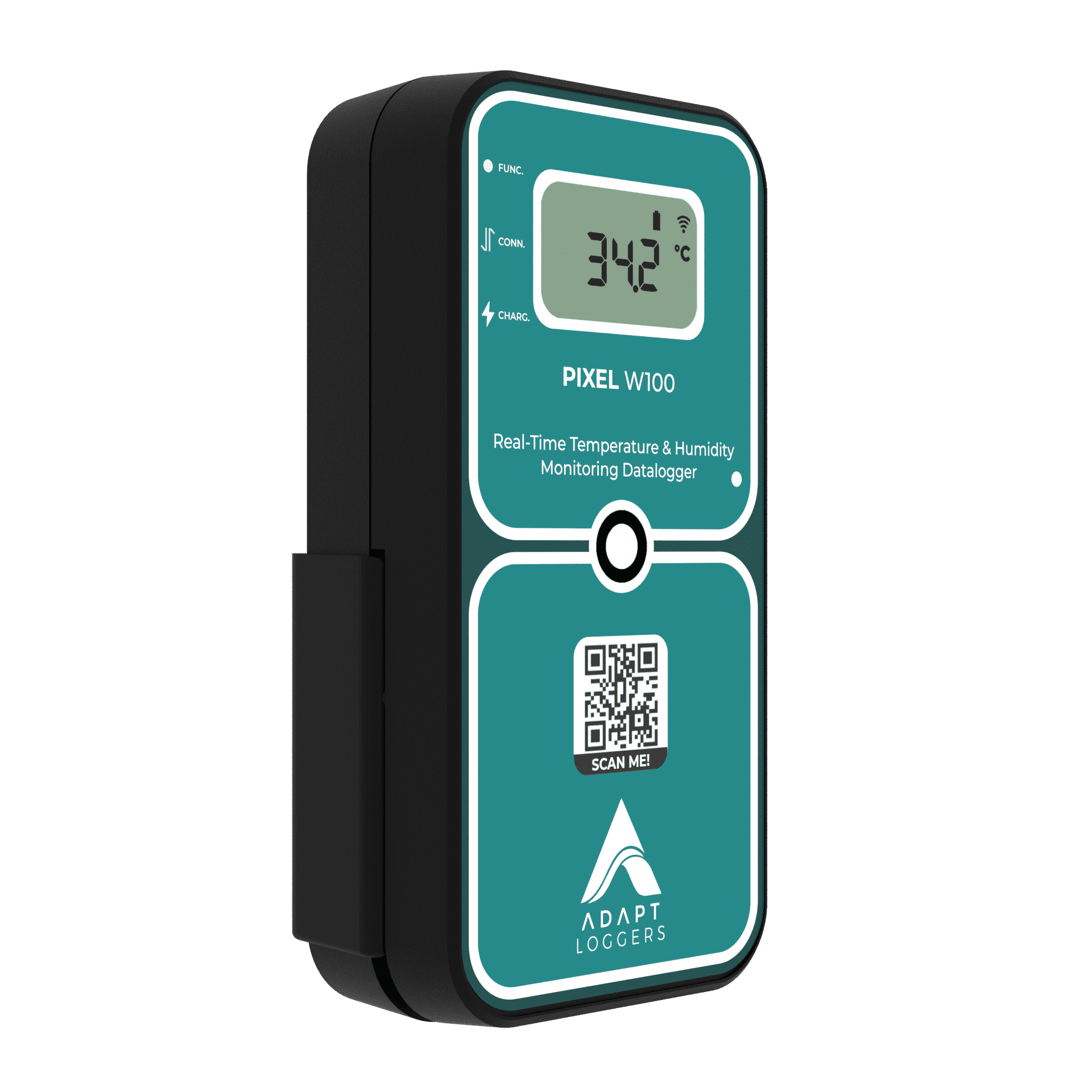A digital  Pixel data logger thermometer with a qr code on it.