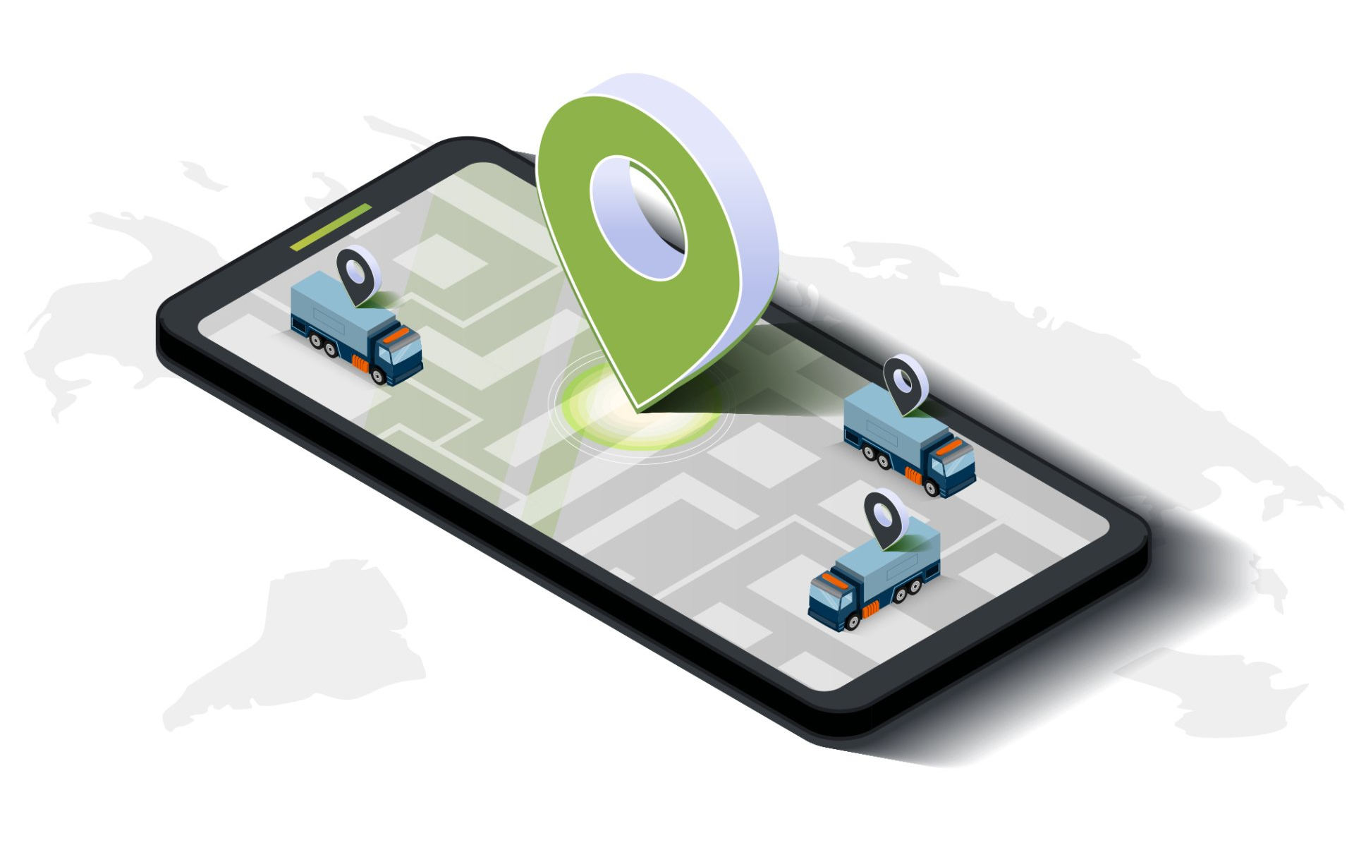 tracking device for logistics A cell phone with a map and trucks on it.