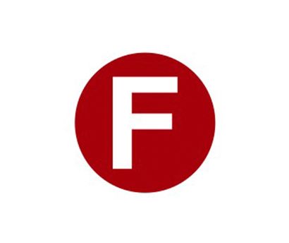 The letter f is in a red circle on a white background.