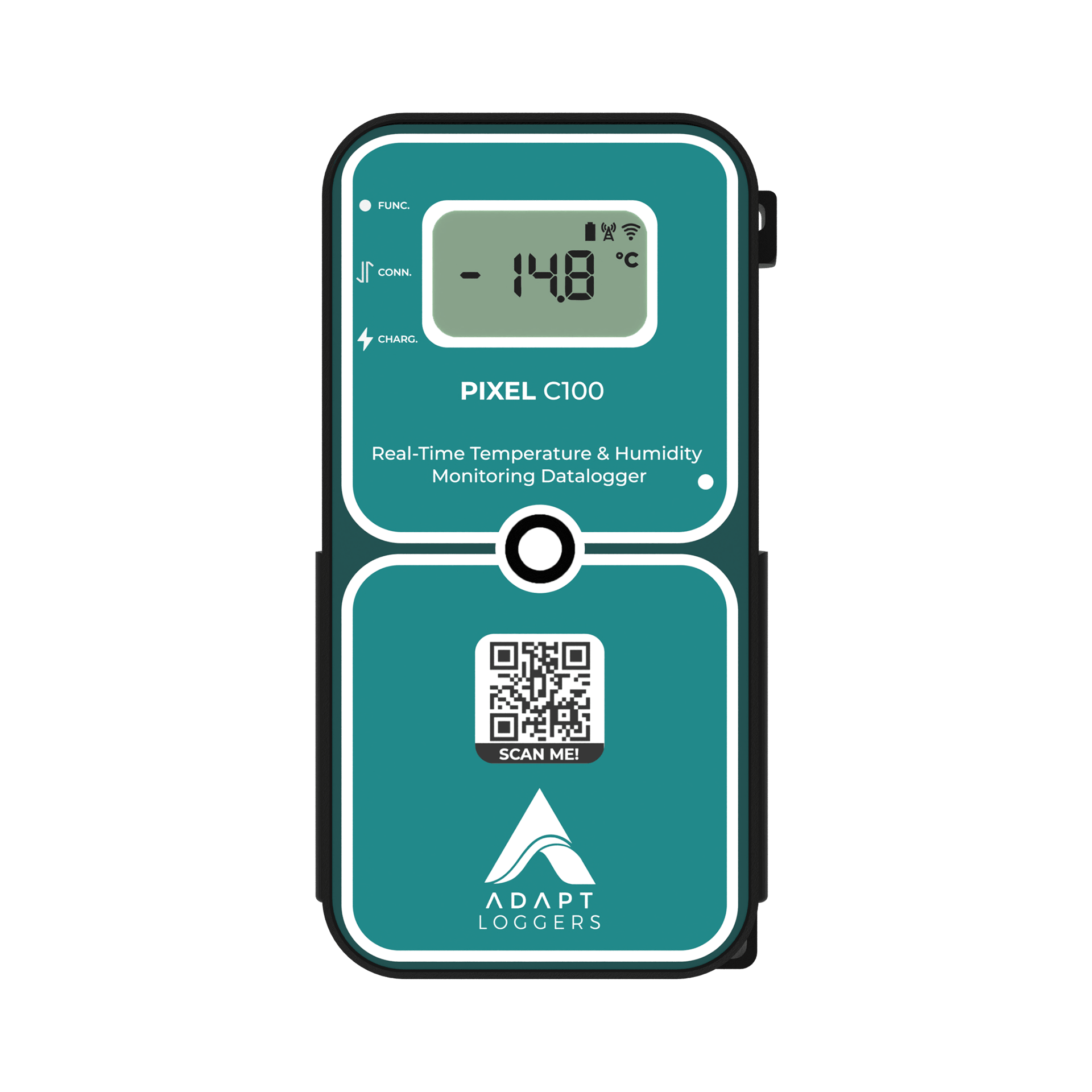 A digital  Pixel data logger thermometer with a qr code on it.
