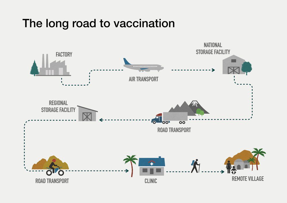 A diagram showing the long road to vaccination.