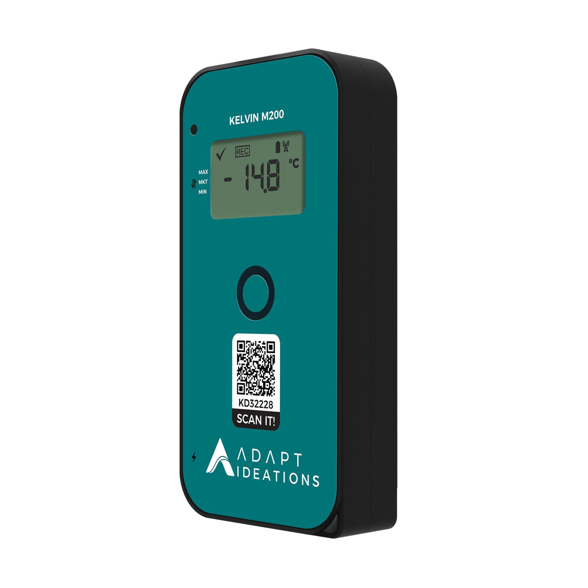 A digital thermometer with a qr code on it.