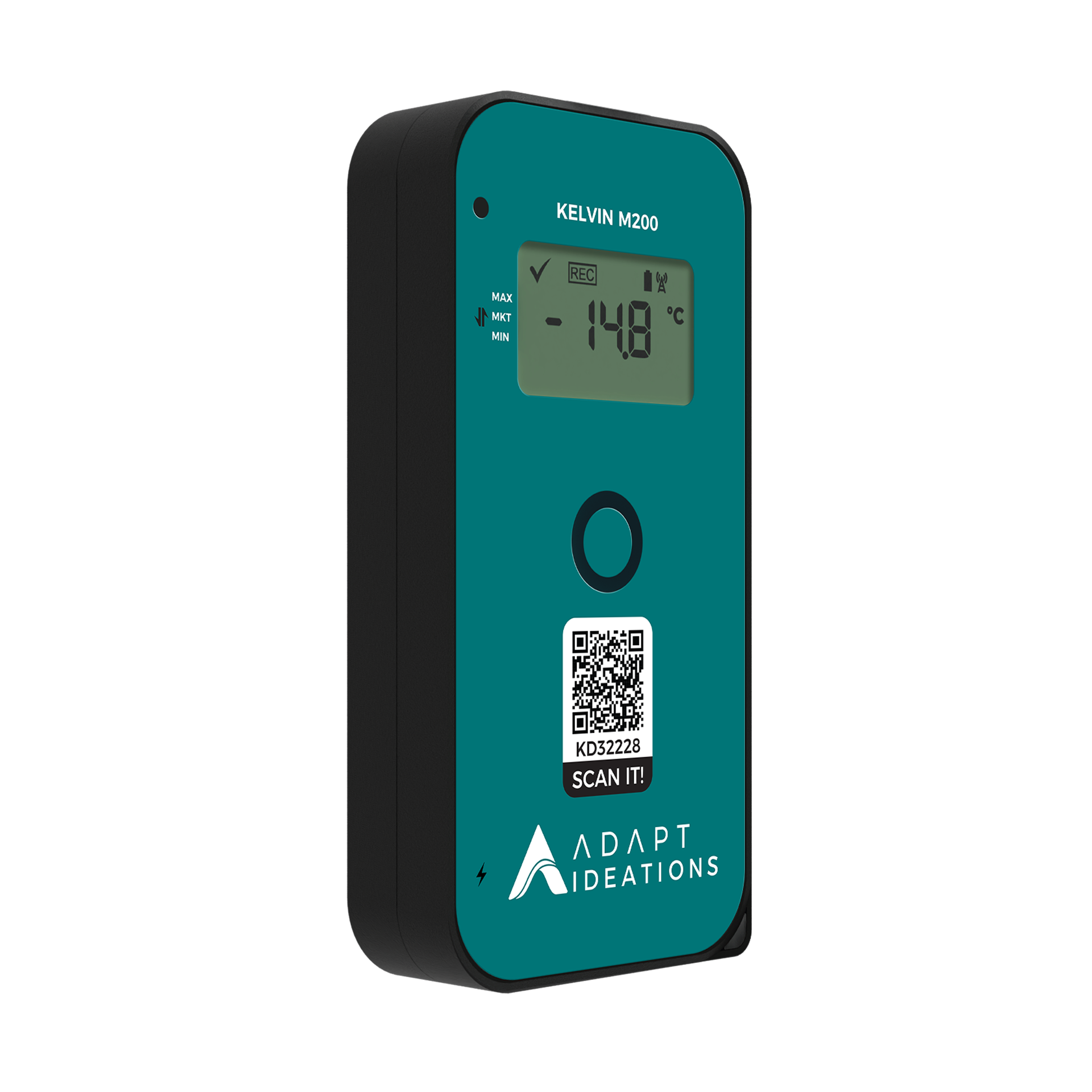 temperature data logger A black and green device with a screen that says 148 on it.
