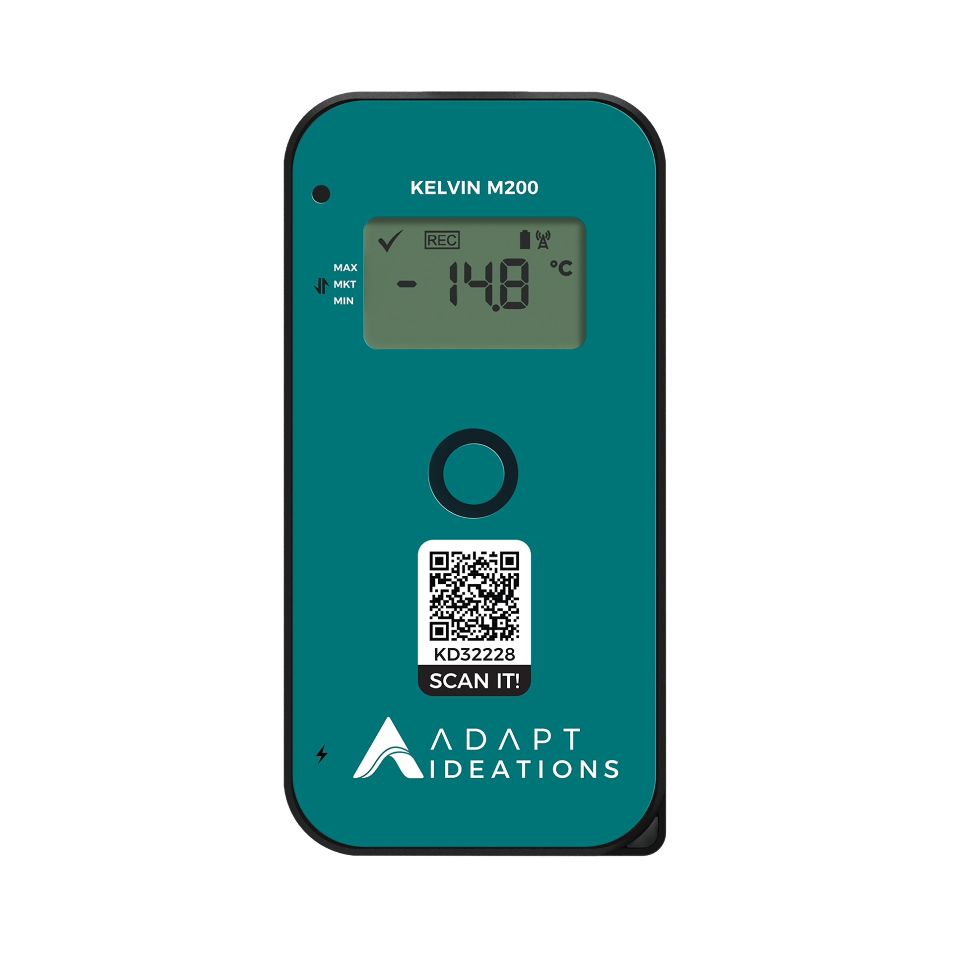 A digital thermometer with a qr code on it.