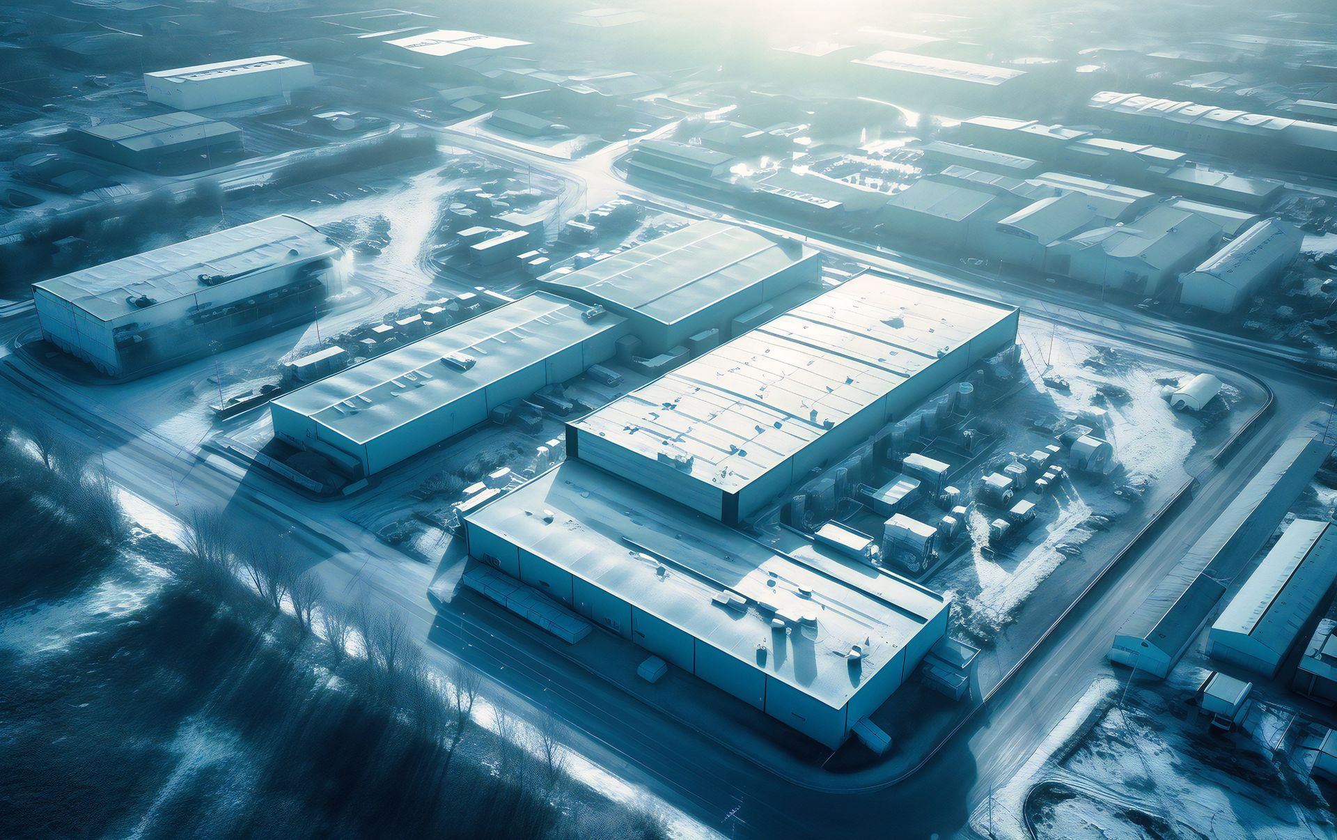 Traditional cold chain practices come at a cost – both economically and environmentally. An aerial view of a large industrial area filled with lots of buildings.