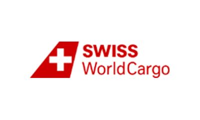 The logo for swiss world cargo has a red and white cross on it.