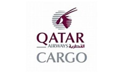 The logo for qatar airways cargo is shown on a white background