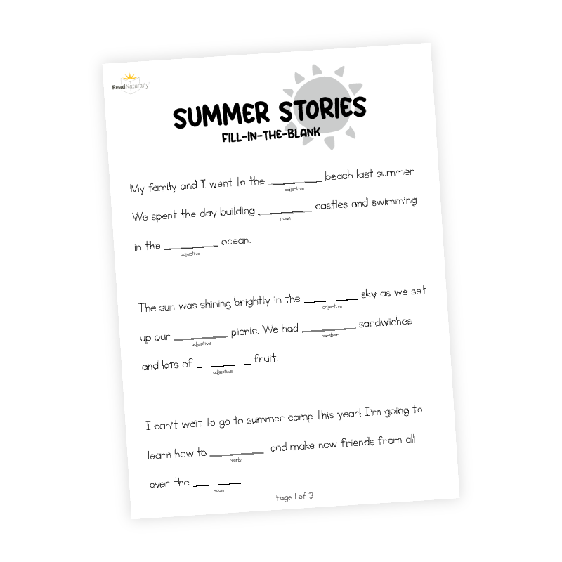 A sheet of paper with the words summer mad libs on it